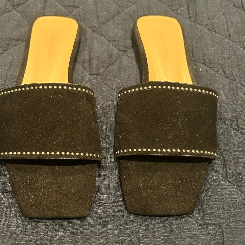 Brand New Banana Republic Black Square Toe Suede Studded Slides